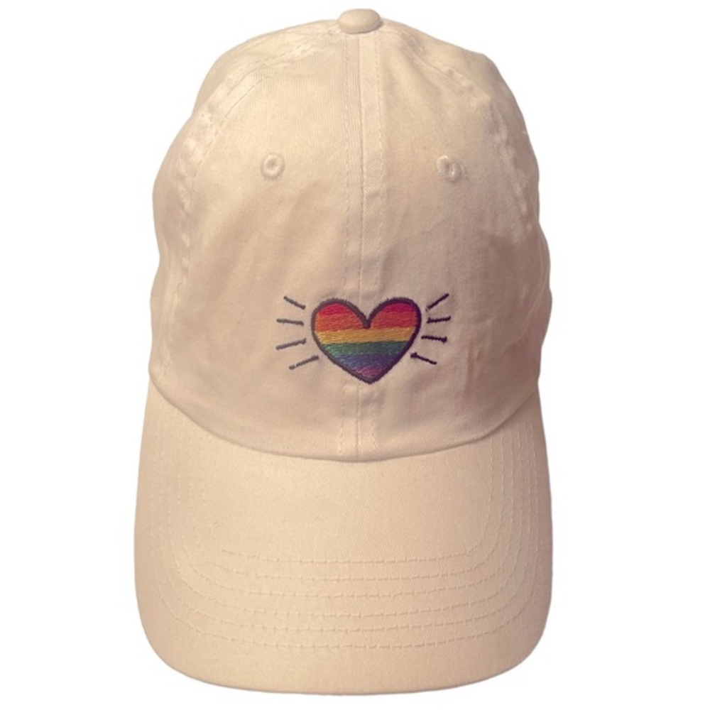 White Adjustable Hat With a Rainbow Heart